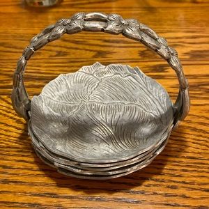 Rodney Kent 446 Coaster Set. Aluminum. 5 coasters with stand.